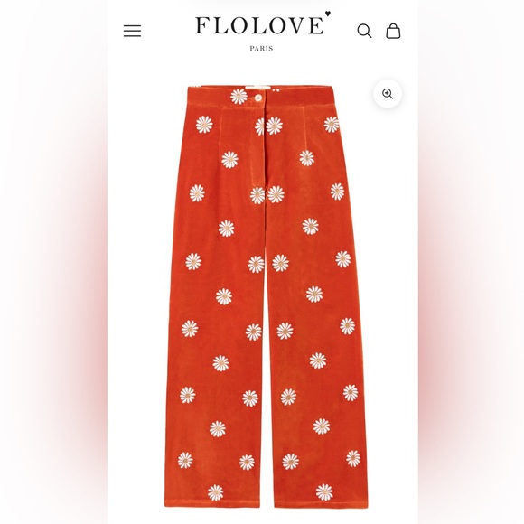 FloLove Pants - Daisy Print Wide Leg Pants in Vibrant Orange